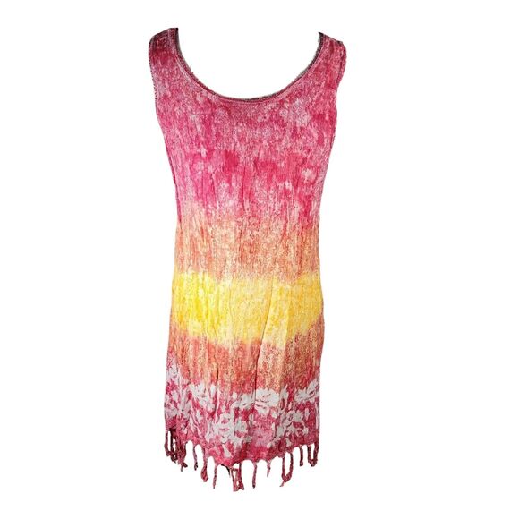 Shoreline Ombre Tie-dyed Dress With Fringe & Embroidery Summer Beachy Boho VGUC - Picture 2 of 6